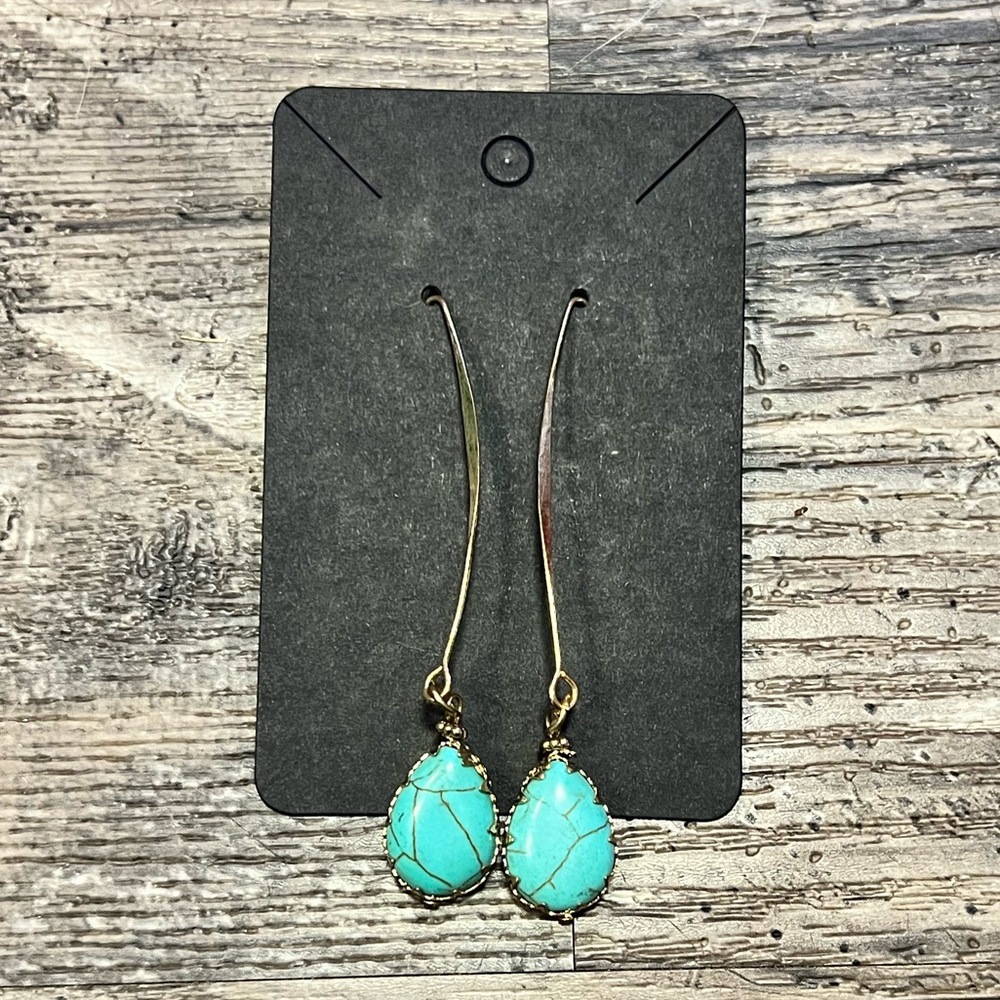 Gold Dangly Turquoise Earrings